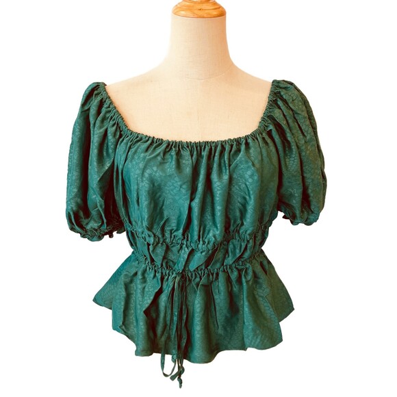 NSR Napean Sea Road Green Peplum Blouse Off Shoulder Puff Sleeve Small - Picture 1 of 12
